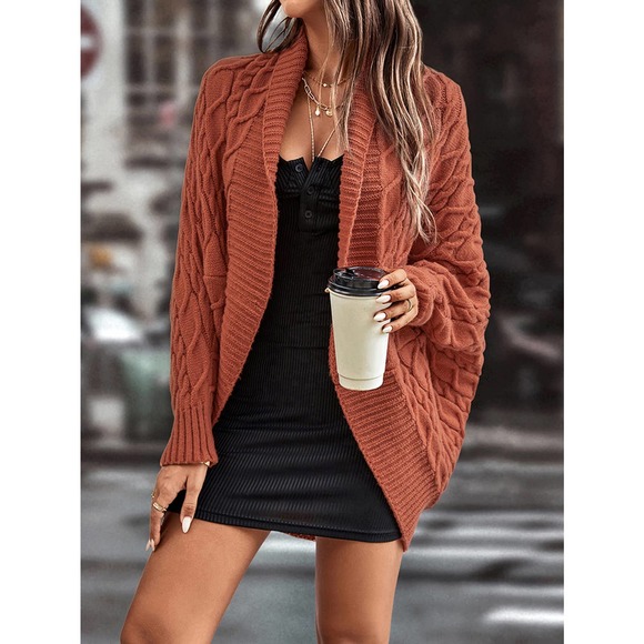 Shawl Collar Cable Knit Batwing Sleeve Duster Cardigan sweater black oversized - Picture 3 of 11